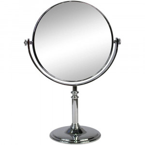 Vetrineinrete® Specchio cosmetico Rotondo da Trucco con Zoom da appoggio per ingrandimento Portatile per Barba rasatura con Base da Tavolo ø 15
