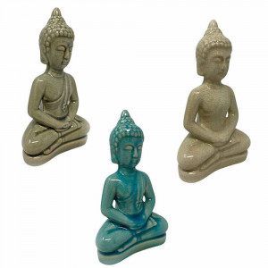 Vetrineinrete® Statua buddha soprammobile decorazione casa statuetta siddharta seduto portafortuna in ceramica 35X18 cm 