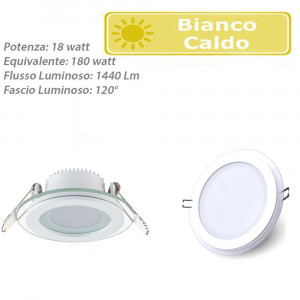 Vetrineinrete® Pannello led ad incasso slim bordo in vetro tondo 18 watt plafoniera luce calda 3000k