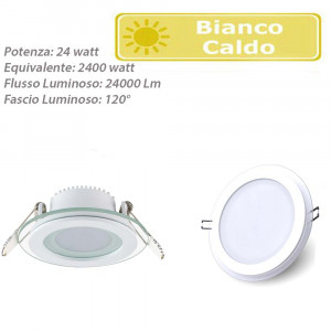 Vetrineinrete® Pannello led slim incasso bordo in vetro tondo 24 watt luce calda 3000k