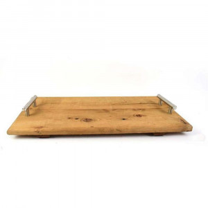 Vetrineinrete® Vassoio in legno rettangolare con manici in metallo per aperitivi servire Finger Food antipasti 32x16 cm 