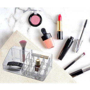 Vetrineinrete® Organizer portatrucchi per trucchi e pennelli scatola trasparente con diversi scomparti organizzatore per cosmetici espositore 