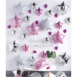 Vetrineinrete® Palloncini gonfiabili stelle rosa argento e bianco Buon Compleanno decorativi per feste e party   