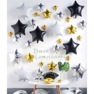 Vetrineinrete® Palloncini gonfiabili stelle nero oro e argento Buon Compleanno decorativi per feste e party 
