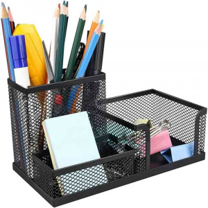 Vetrineinrete® Portaoggetti da scrivania in metallo traforato con 3 scomparti portapenne desk organizer per cancelleria