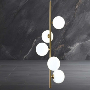 Vetrineinrete® Lampadario a sospensione minimalista bronzo con 5 sfere lampada da soffitto con stelo verticale per soggiorno open space