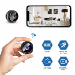 Vetrineinrete® Mini telecamera Ip Wifi 2.4Ghz Hd 1080p microcamera wireless ricaricabile spia videosorveglianza visione notturna controllo da app smartphone per interno 