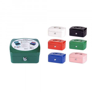 Vetrineinrete® Cassetta portavalori cassaforte di sicurezza in metallo con scomparto e divisori portamonete doppia chiave 33x24x9 cm