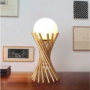Vetrineinrete® Lampada da tavolo tubolare minimalista lume in metallo bronzo con una sfera in vetro per camera da letto G9 