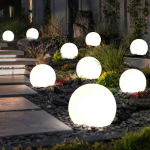 Vetrineinrete® Lampada a sfera da terra per esterno illuminazione per giardino luce a palla decorativa con portalampada per lampadine led E27 IP65 Ø 30 cm