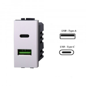 Vetrineinrete® Modulo presa 2 in 1 USB + type-c da muro per placca cassetta 503 compatibile con livinglight bianco