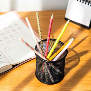 Portapenne da scrivania in metallo nero porta penne matite pennarelli oggetti organizer contenitore rotondo