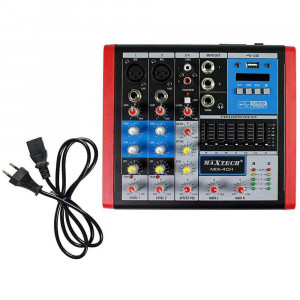 Vetrineinrete® Mixer audio 4 canali con equalizzatore e display led suono Mp3 usb Rca ingresso microfoni XLR alimentazione phantom 48v DJ musica 