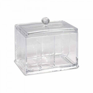 Vetrineinrete® Organizer porta cotton fioc e dischetti struccanti con foro portatrucco e rossetti quadrato con coperchio richiudibile 14 x 11 x 10 cm accessori arredo bagno 