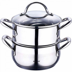Vetrineinrete® Pentola per Pasta in Acciaio Inox capacità 2,2 Litri 3 Pezzi con Coperchio in Vetro e colapasta Interno Adatta all'induzione 18 x 9 cm
