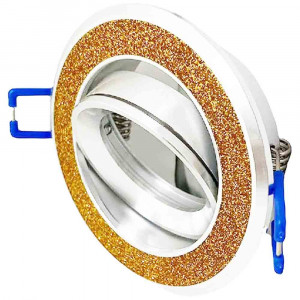Vetrineinrete® Incasso porta faretto orientabile in acciaio supporto tondo per faretti decorato con brillantini glitter oro