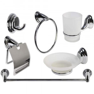 Vetrineinrete® Set Bagno Moderno in Acciaio Cromato e Vetro Satinato Opaco 6 Pezzi Accessori arredo Bagno
