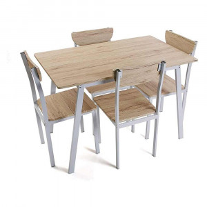 Vetrineinrete® Set Tavolo con 4 sedie 75 x 70 x 110 cm Struttura in Metallo Base in Legno Stile Industriale Arredamento Cucina Salone