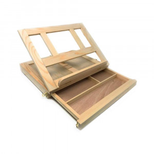 Vetrineinrete® Valigetta per artisti in Legno con Base d'appoggio cassetto e Maniglia Cassetta per dipingere e disegnare 33x24x4.5 cm