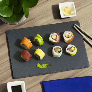 Vetrineinrete® Vassoio da Portata Rettangolare in Ardesia Piatto per servire Finger Food Sushi Formaggi Vassoio aperitivo Varie Misure 60X30 CM