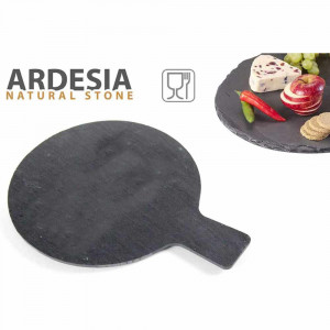 Vetrineinrete® Vassoio da Portata tondo in ardesia con manico piatto per servire Finger Food Sushi Formaggi aperitivo buffet cucina bar ristorante 25x19 cm